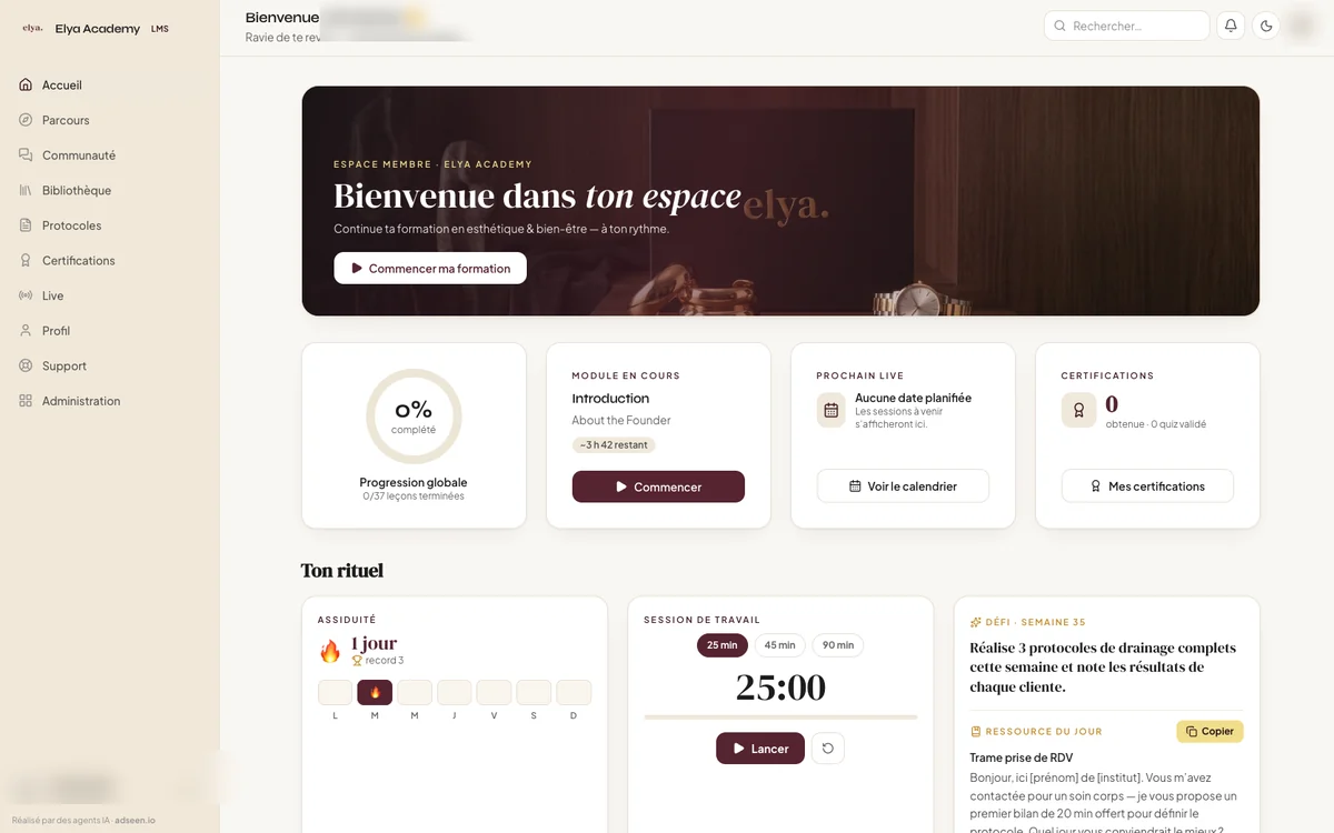 Academie esthetique : protocoles, rituel quotidien et certifications, développée par Adseen